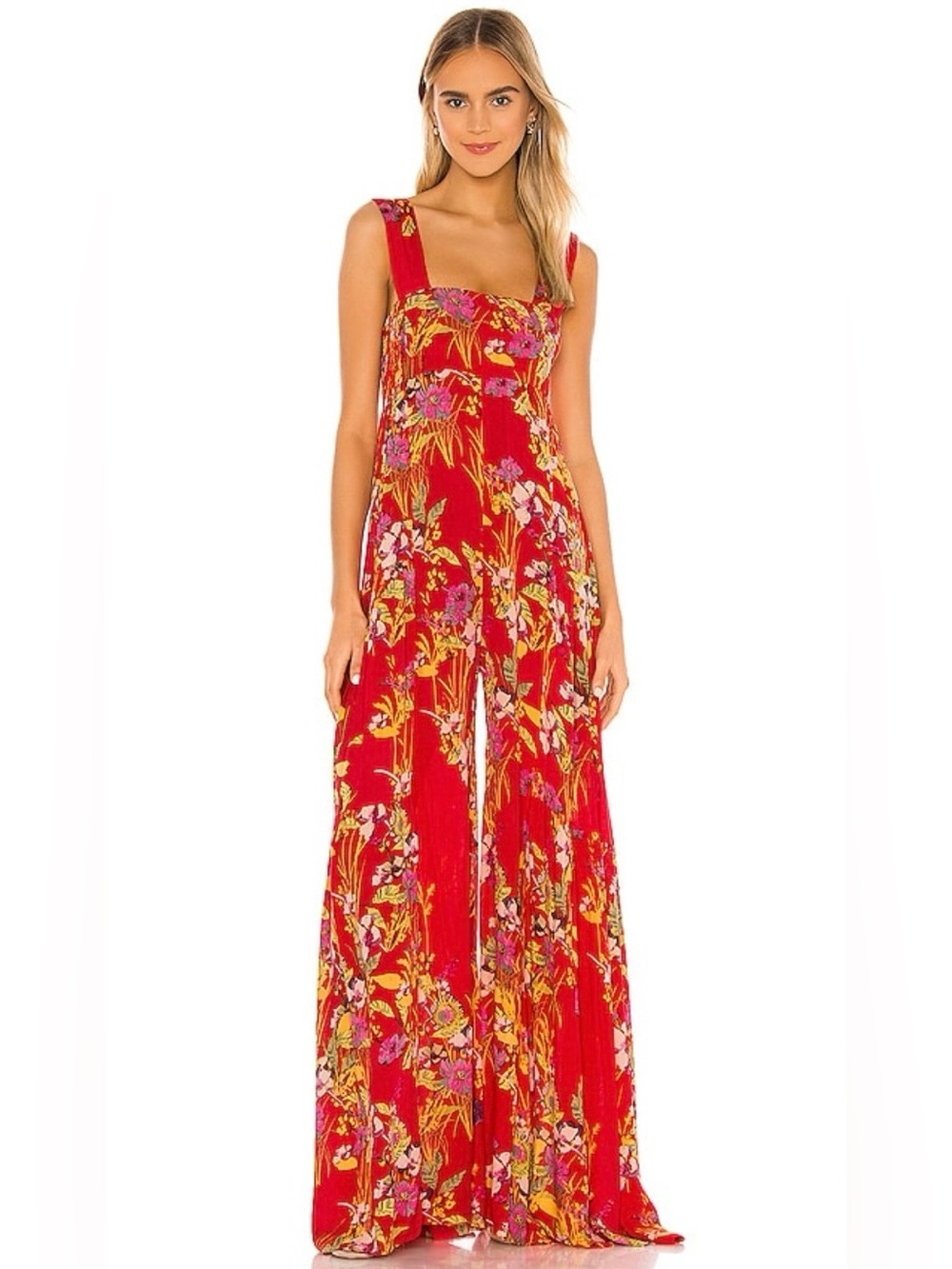 Free people aloha Floral Wide-Leg Jumpsuit size L